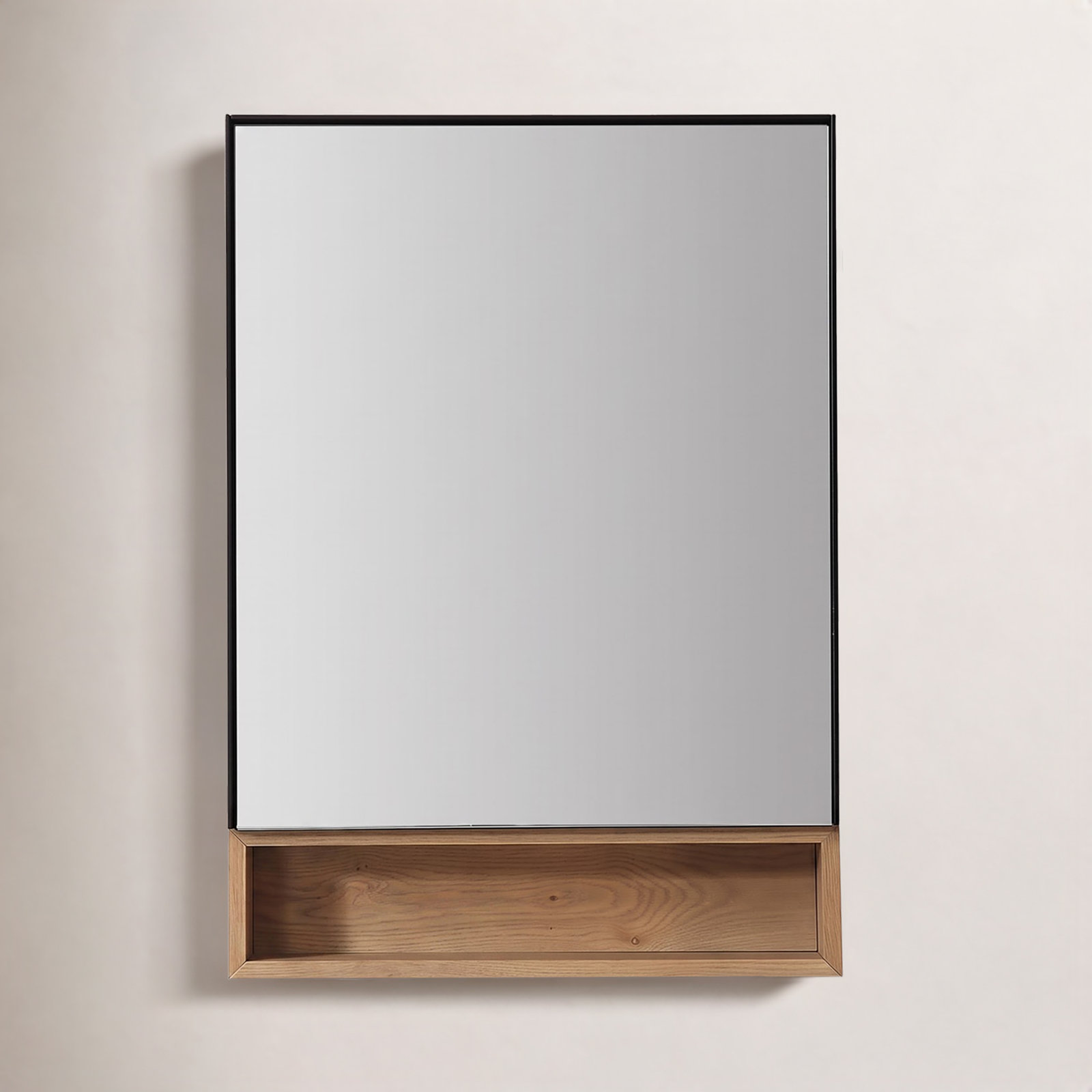 Selin Surface Medicine Cabinet, Matte Black/Pecan Oak