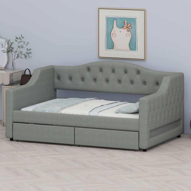 Elegant Daybed Frame with Padded Design, Ambient LED Lighting and Convenient Drawers