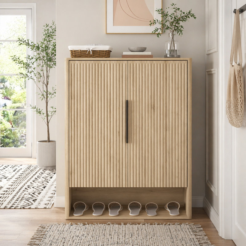 Range-chaussures, armoire à chaussures en bois avec portes, range-chaussures moderne avec tablettes réglables, pour vestibule, couloir, salon