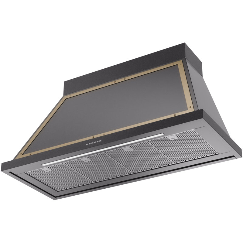 ILVE Nostalgie II Series Noblesse 48 inch Wall Mount Range Hood with 600 CFM, Glossy Black/Brass