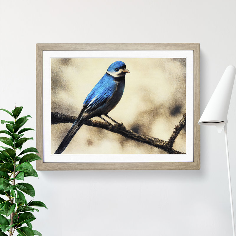 Expressive Bird - Single Picture Frame Print, 46cm H x 64cm W x 2cm D, Oak Framed