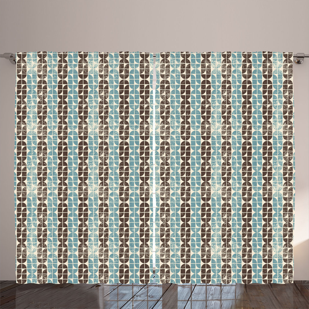 Rustic curtain, semi -circle and square shapes, retro, cadet blue champagne