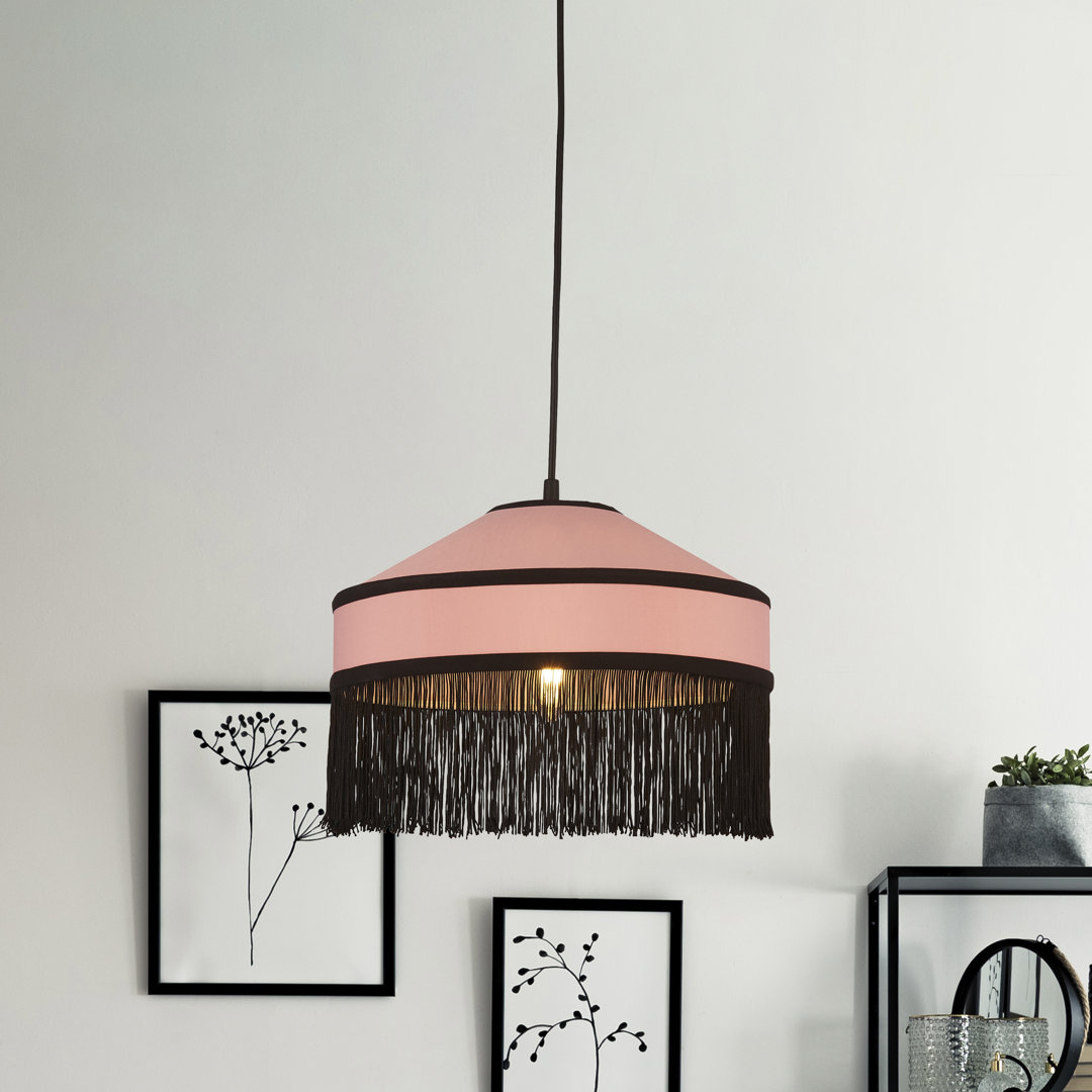 21Cm H Polyester Bowl Lamp Shade ( Clip On ) in Pink/Black