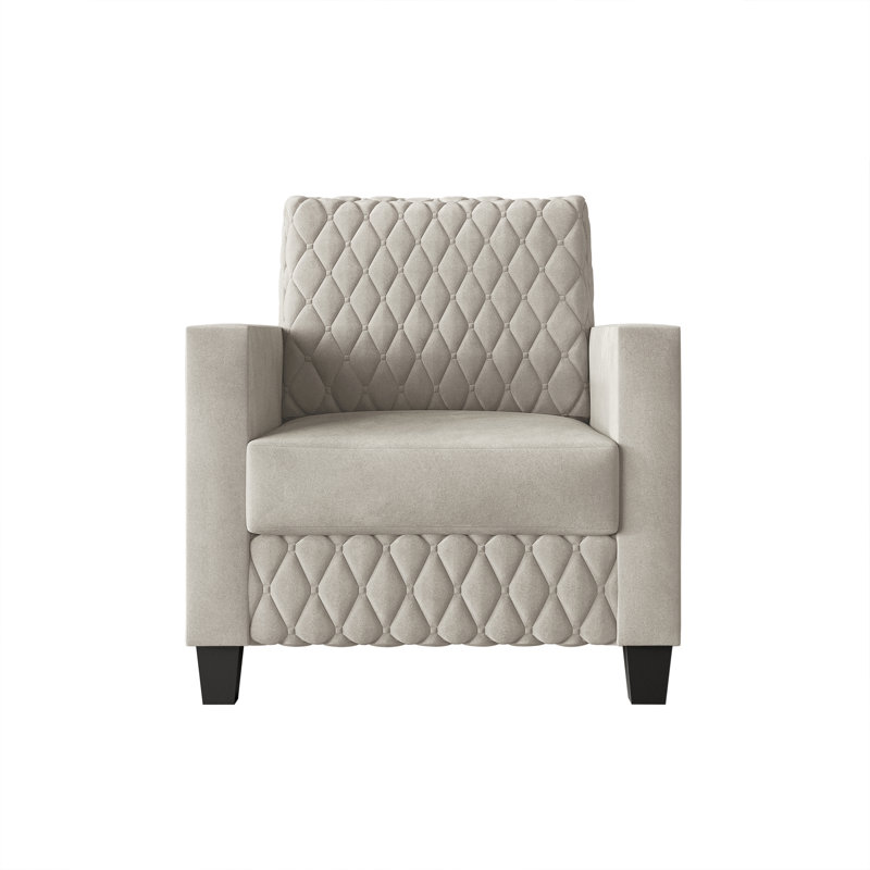 Velvet Upholstered Chair, Beige Polyester
