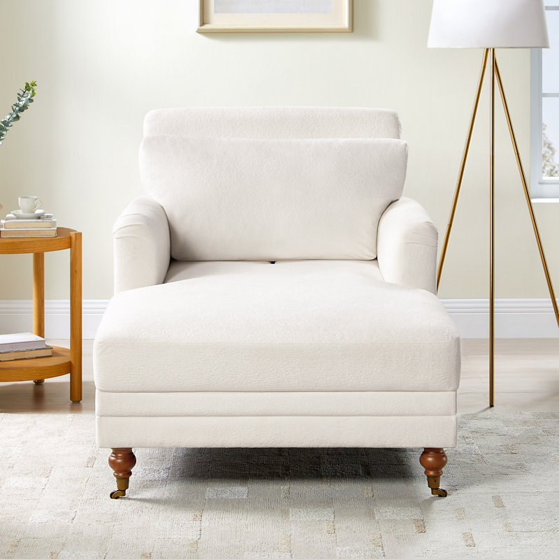 Upholstered Chaise Lounge With Adjustable Backrest, White