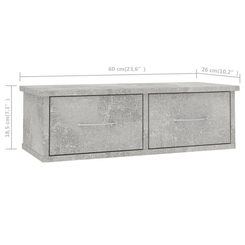 Quamarion 17 Stories Wall-Mounted Drawer Shelf 60X26x18.5 Cm Engineered Wood, Concrete Grey