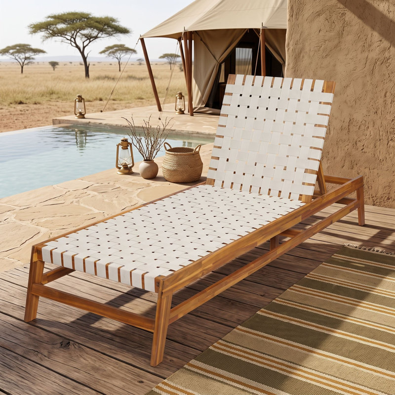 Chaise longue d'extérieur en corde de bois, Teck blanc