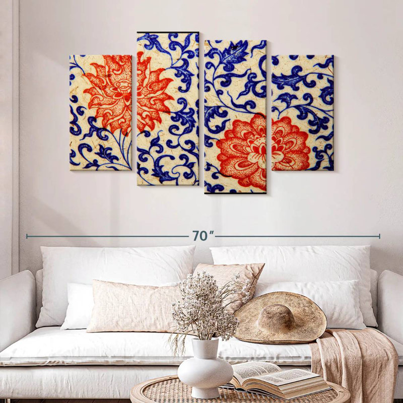 Floral Asian Ceramics, H 32 po x l 52 po