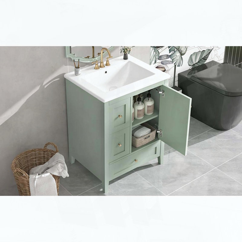 Meuble-lavabo de salle de bain de 24 pouces avec rangement, Vert (vieux SKU)