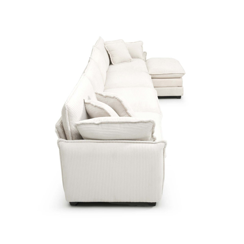 Canapé en velours côtelé de qualité supérieure avec repose-pieds pour un confort ultime, Beige