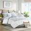 Édredon double - 100% coton blanc avec jupe de lit et taies décoratives 200 fils