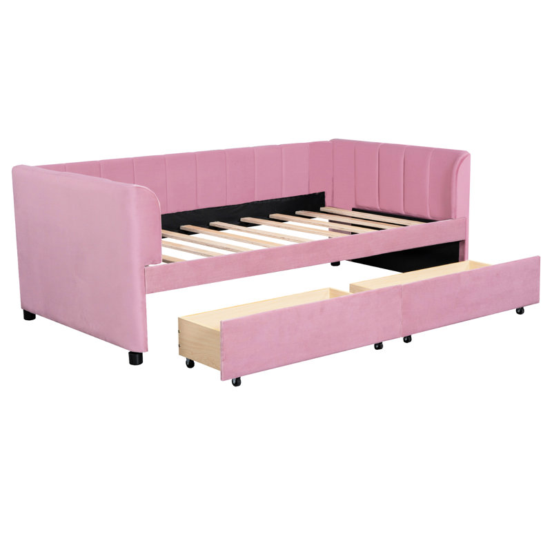 Pink Twin Daybed With Ergonomic And 2 Practical Drawers - Bedroom Beauty Storage Design Modern &, Pink