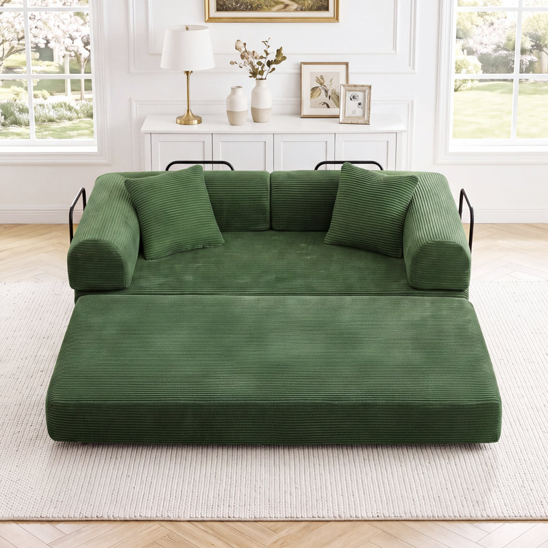 Canapé-lit 64,7 po en velours côtelé désossé, canapé futon modulaire, canapé en mousse à compression avec 2 coussins, aucun assemblage requis
