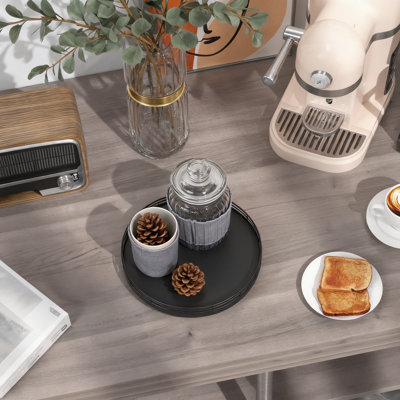 Rotating Wood Tray With Metal Frame, Multi-Purpose Organizer For Bathroom Vanity, Dresser, Kitchen Countertop, And Coffee Table Decor