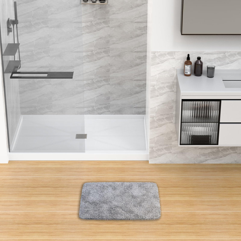 48"W×32"D Rectangle Solid Surface Single Threshold Shower Bases with Center Drain, Non-slip Design