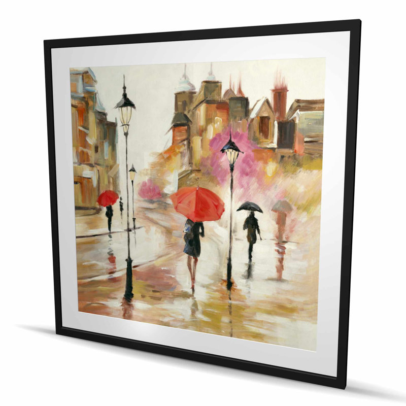 «Passersby sous leurs parapluies», reproduction encadrée de bureau panoramique, H 48 po x l 48 po
