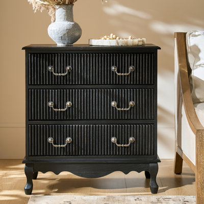 Satine Transitional 28"W 3-Drawer Solid Wood Fluted Chest with Built-In Power Outlet and Simple Assembly