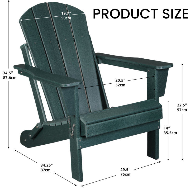 Chaises Adirondack d'extérieur avec accoudoirs empilables pour jardin, terrasse, bord de piscine, vert foncé