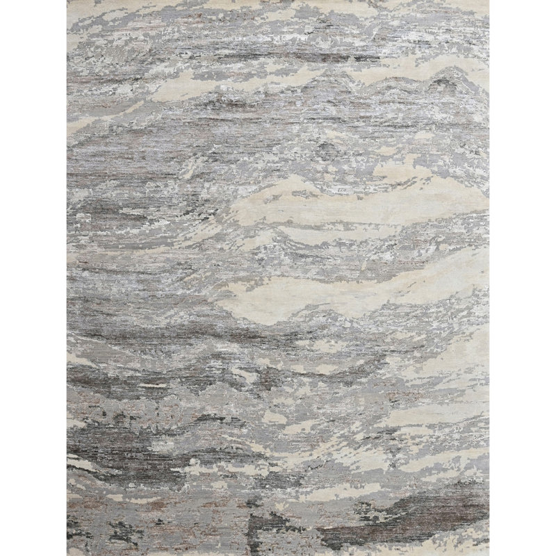 High-Quality Hand-Knotted Beige And Copper Area Rug, Rectangle 8' x 10', Beige And Copper
