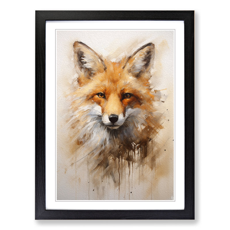 Fox Gestural - Framed Print, 34cm H x 25cm W, Black Framed