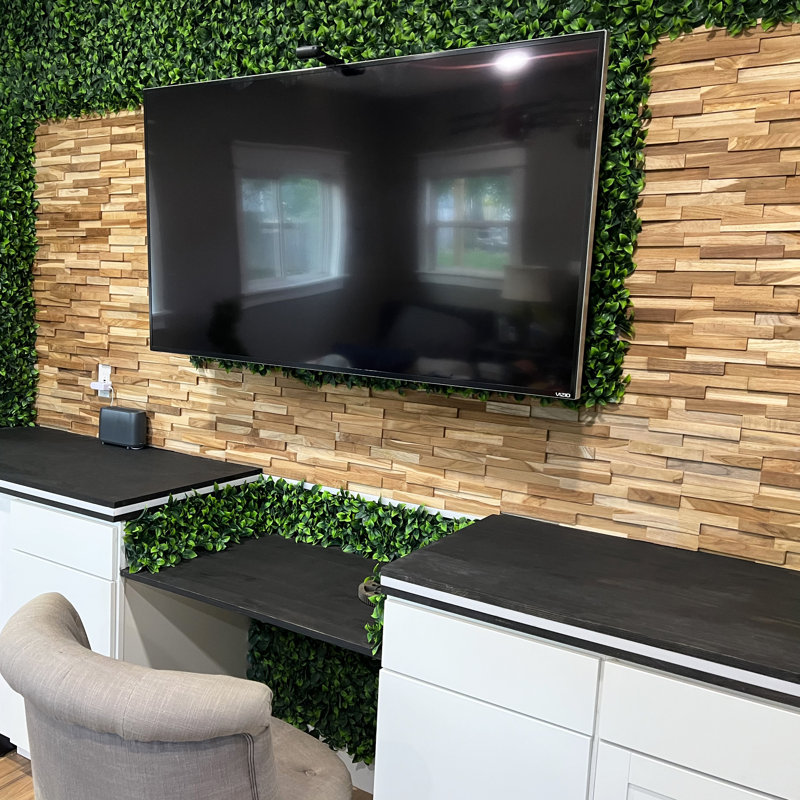 Panneaux muraux 3D en bois de teck (paquet de 48), Naturel