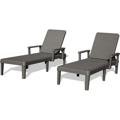Pool Lounge Chairs Set Of 2,Outdoor Lounge Chairs With 6 Positions Backrest Adjustable,Resin Waterproof Chaise Lounge Outdoor For Poolside Patio Garden Deck