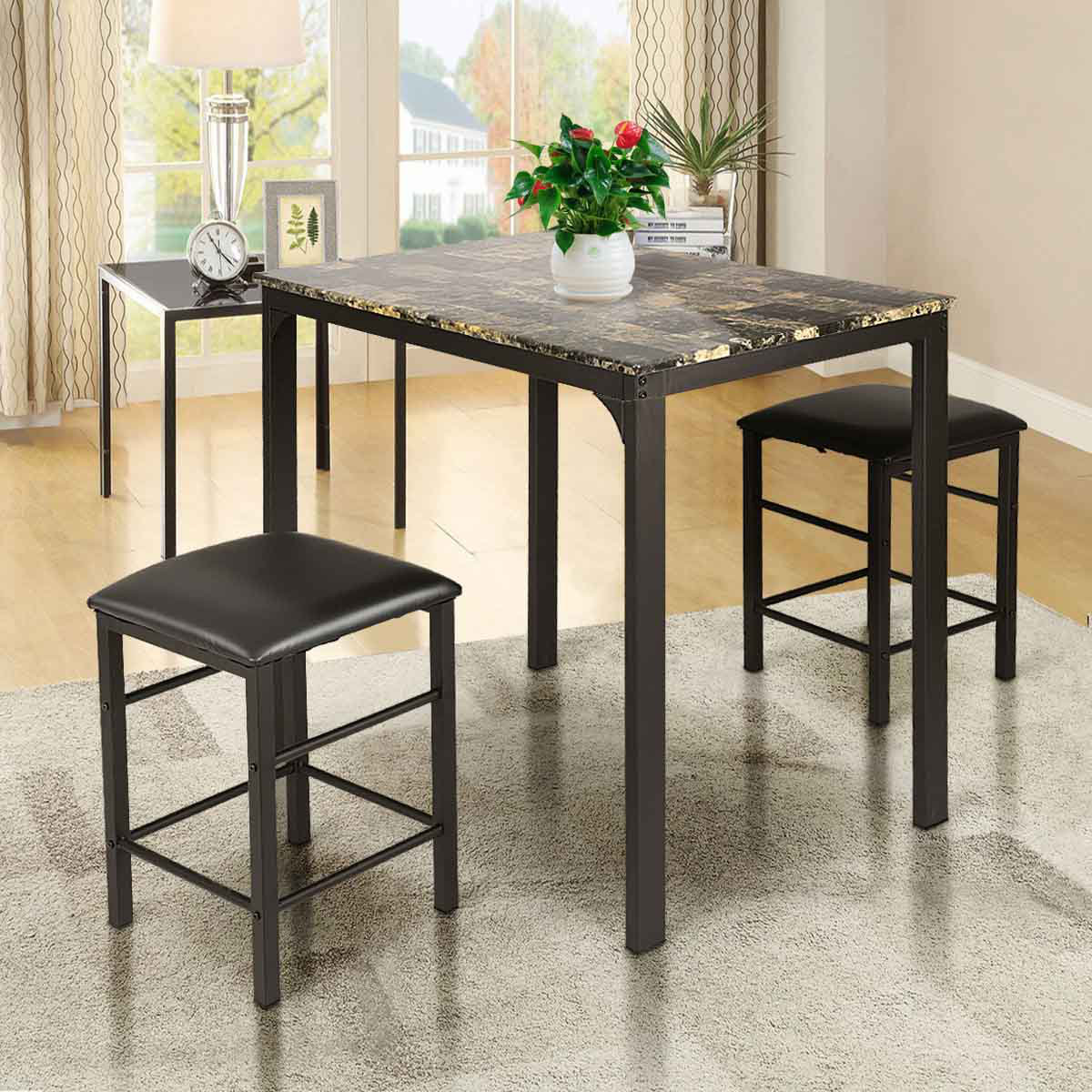 Set of 3 tables Home ESPRIT Black 30 x 30 x 69 cm (3 Pieces)