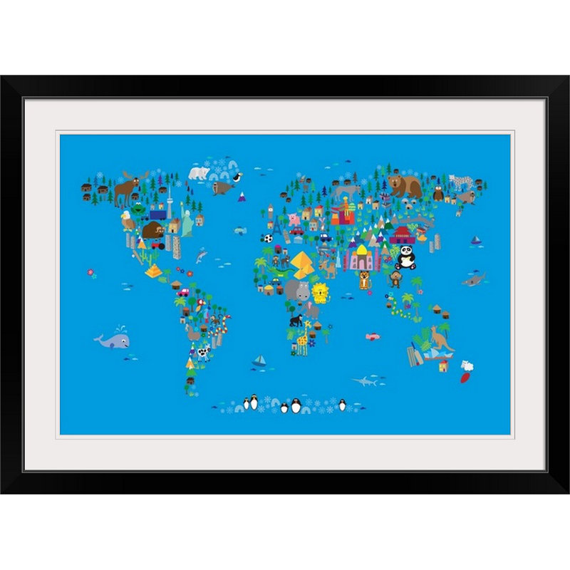 «Animal Map» par Correen, impression, Cadre noir, H 32 po x l 44 po x P 1 po