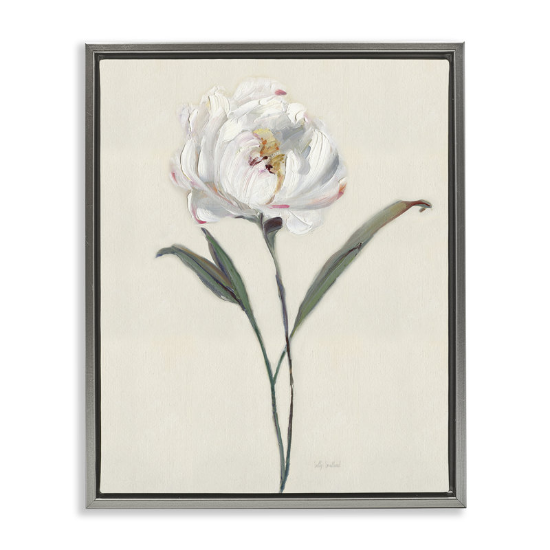 Fleur blanche avec pétales courbés, Cadre flottant gris lustré, H 31 po x l 25 po