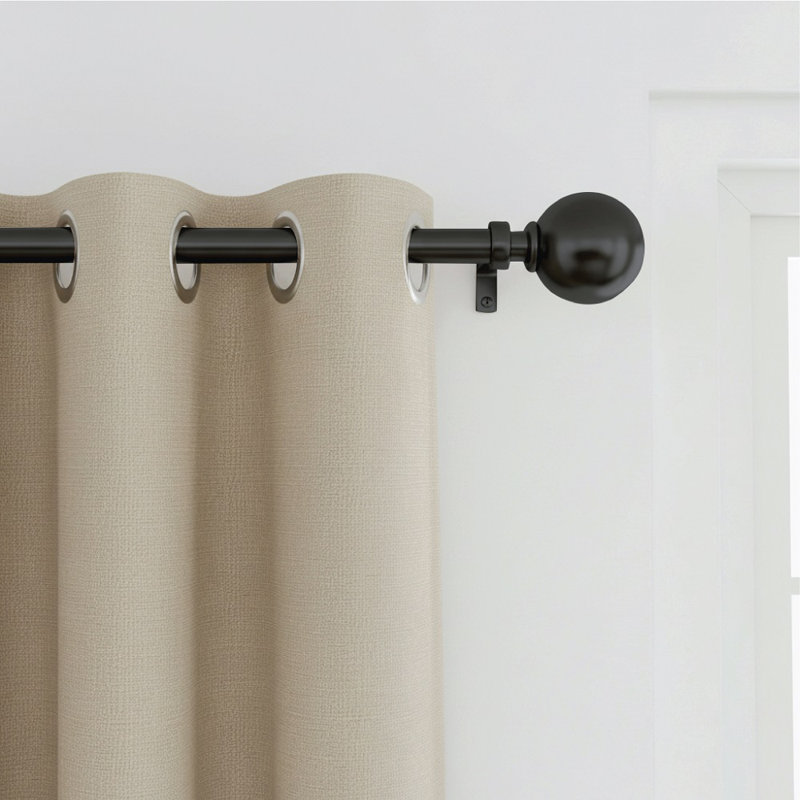 Adjustable Metal Curtain Pole Set with Rings & Brass Fittings., Matte Black, 120cm - 210cm