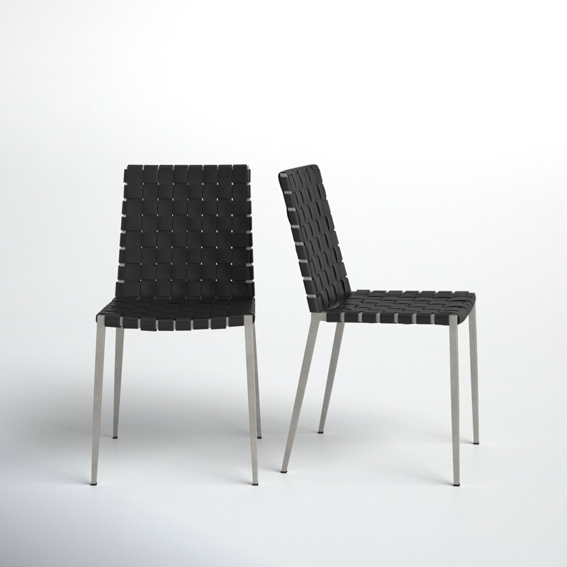 Brett 18'' H Leather Upholstered Metal Armchair, Silver, Black
