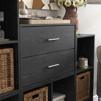 15.7"H 2-Drawer Wooden Storage Bookcase