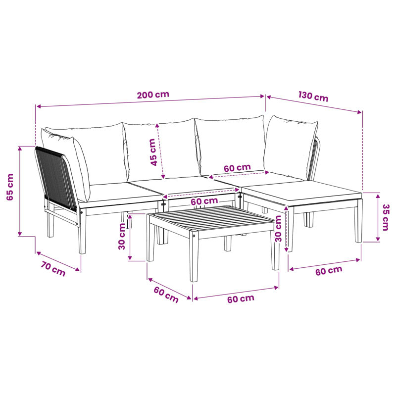  Garden Lounge Set Solid Acacia Wood & Rope Sofa Outdoor Furniture Patio