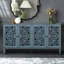 Buffet antique bleu 60 "avec sculptures florales ajourées, tablettes réglables, structure en bois massif, meuble télé idéal pour les pieds de plusieurs zones de décoration, divers styles de maison