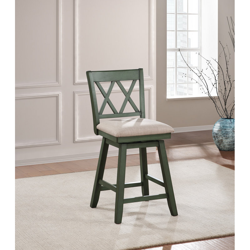 Swivel Upholstered Counter Stool, Counter Stool (24" Seat Height), Oatmeal Linen, Sage Green