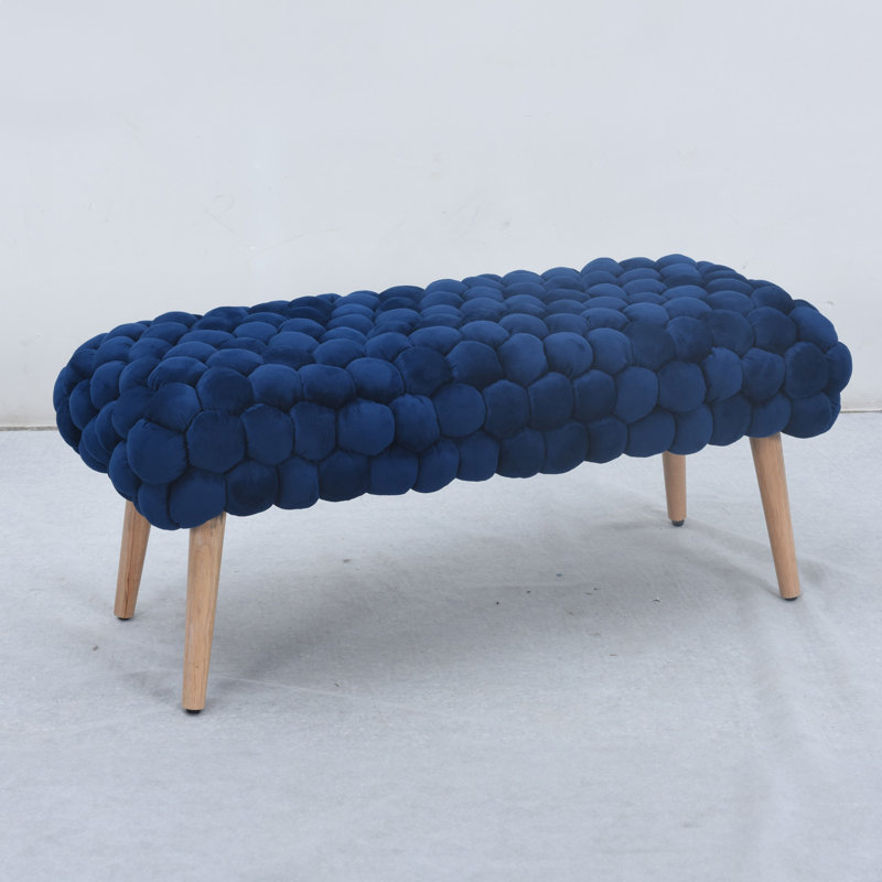 Aciel 97cm Wide Velvet Tufted Rectangle Geometric Shapes Footstool Ottoman, Dark Blue