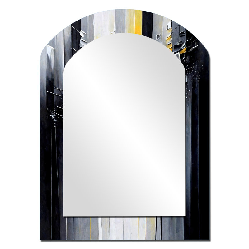 Abstrait géométrique noir et jaune III - miroir asymétrique géométrique unique, grand miroir mural noir, impression d'art en métal