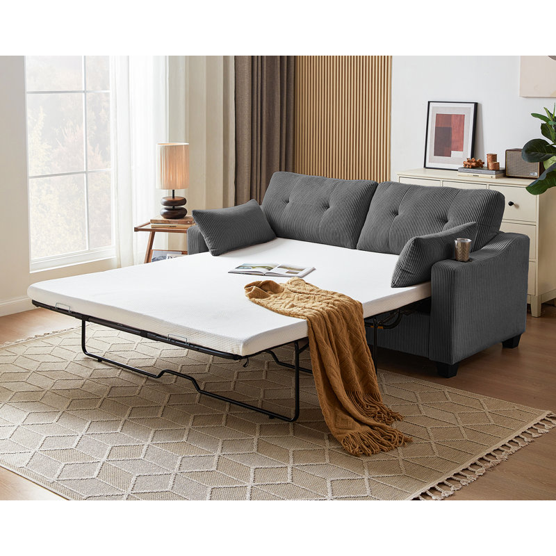 Queen Size Sleeper Sofa 2-in-1 Pull Out Sofa Bed with USB Charging for Living Room,Apartment and Small Space Corduroy Sectional