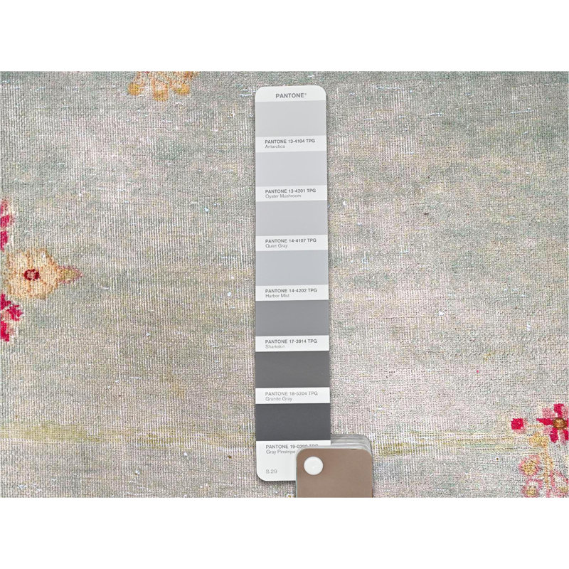 Tapis vert clair 7 pi 10 po x 8 pi 4 po vert clair noué à la main 100% laine de style Kerman persan rétro avec motif en médaillon champ ouvert