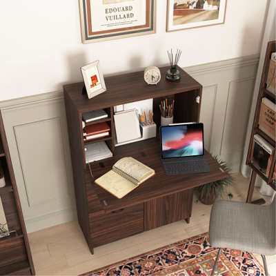 Desk Cabinet, With Storage Drawer & Shelves, Fold-Up Desktop, Ideal For Home, Office, Kitchen Storage Organizer, Dormitory, Small Spaces