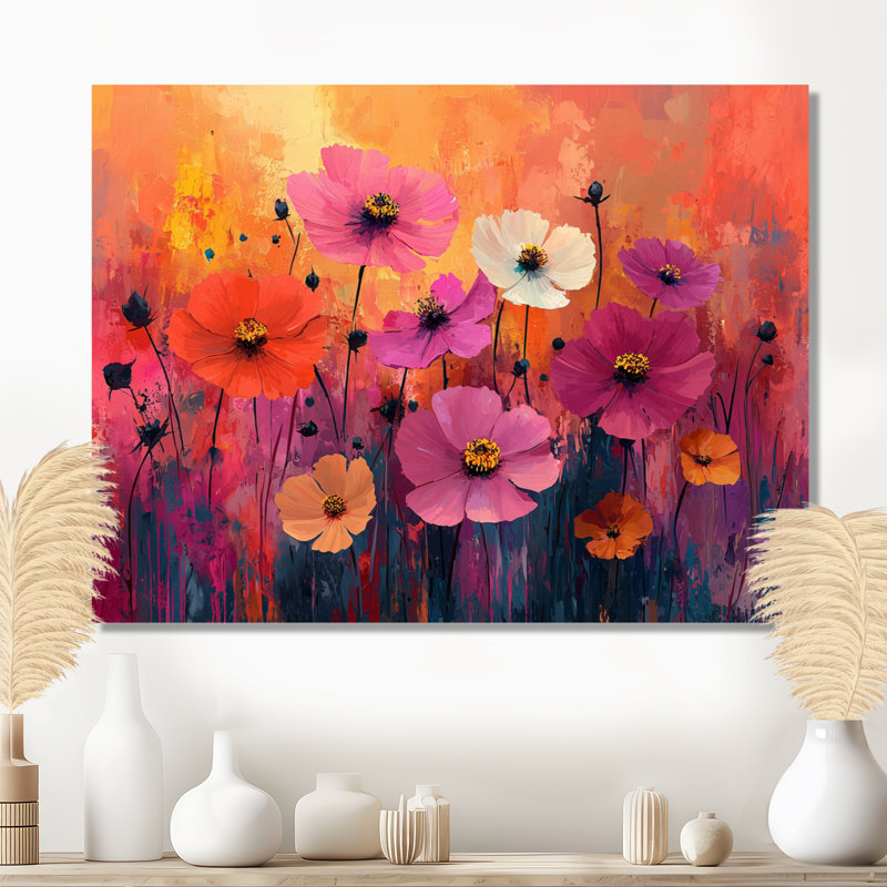 Neon Meadow en contrastes vifs Pop Art - fleurs sauvages, décoration murale en métal, H 34 po x l 44 po