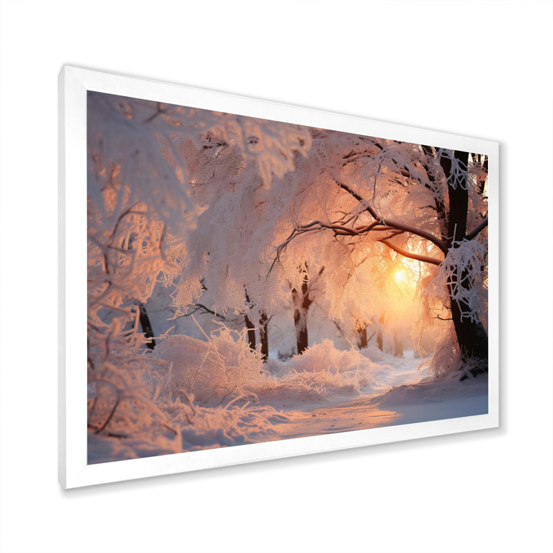 Paysage d'hiver «Frozen Sunlight II» - impressions de paysage d'hiver, Cadre simple blanc, H 30 po x l 40 po x P 1,5 po
