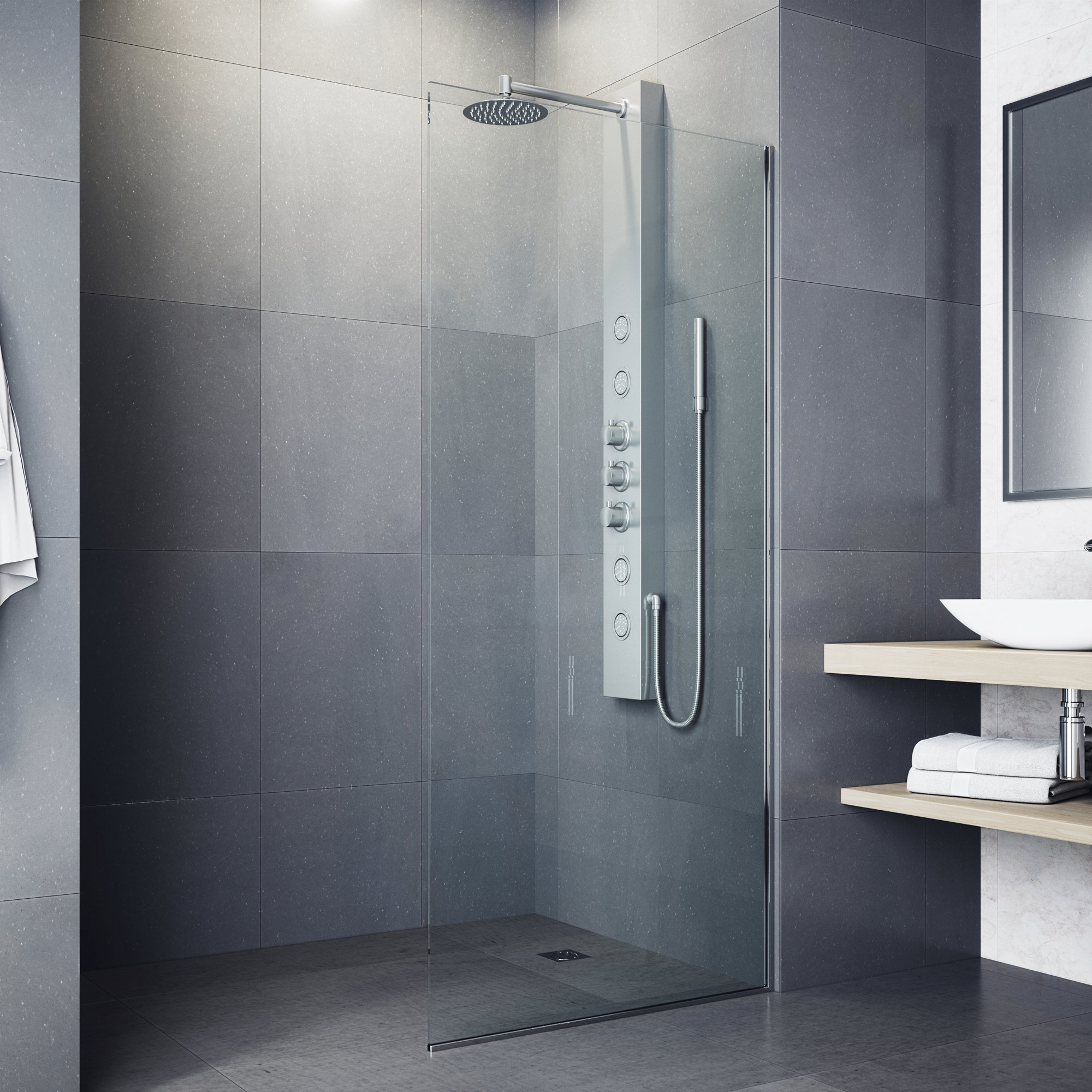 Ellington 59" H X 6" W EZDivert™ 4-Jet Shower System with Hand Shower Wand & Adjustable Shower Head, Stainless Steel