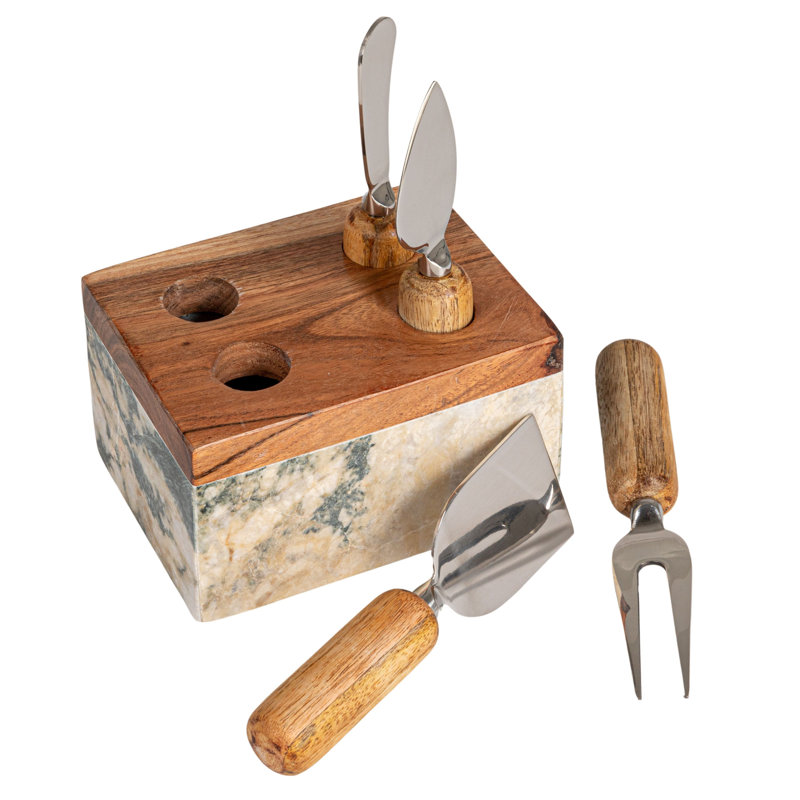 Ensemble de service à fromage en marbre avec support en bois de manguier, noir, ensemble de 4