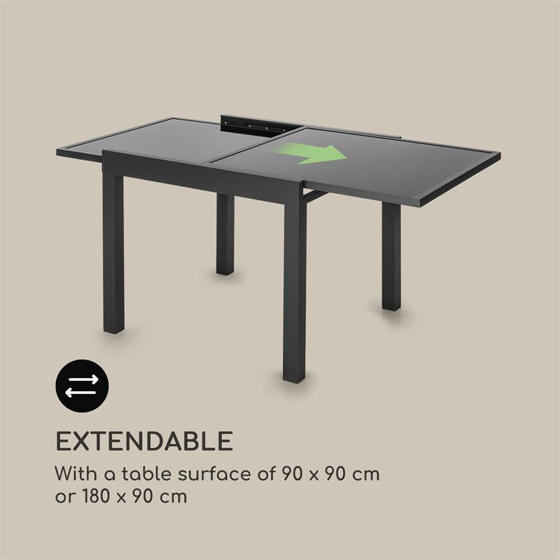 Square Metal Extendable Outdoor Dining Table , 90cm cm W 90cm cm D, Black