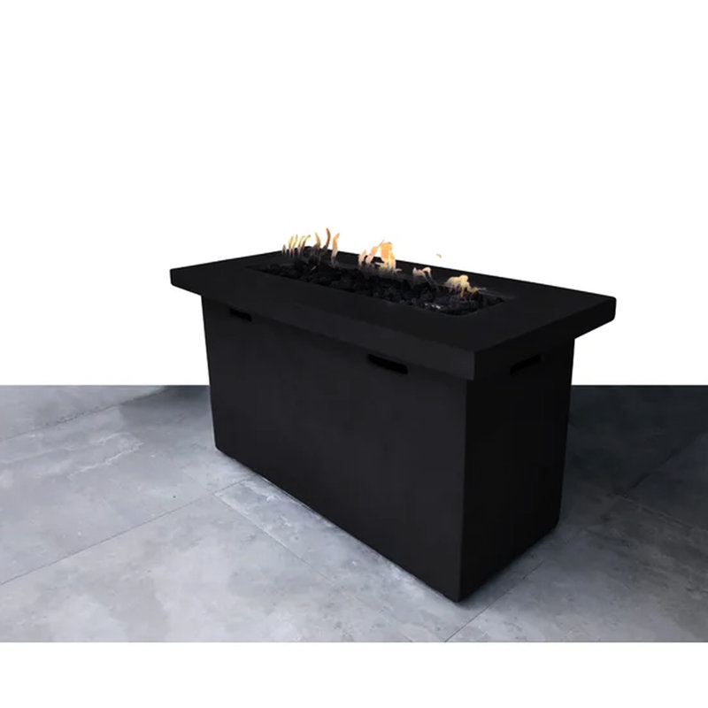 Table de foyer d'extérieur en béton de 25 po de hauteur pour la vie extérieure - l 42 po, avec base de roches de lave et de flammes réglables de fabrication H, rouille, pierres à bouton-poussoir
