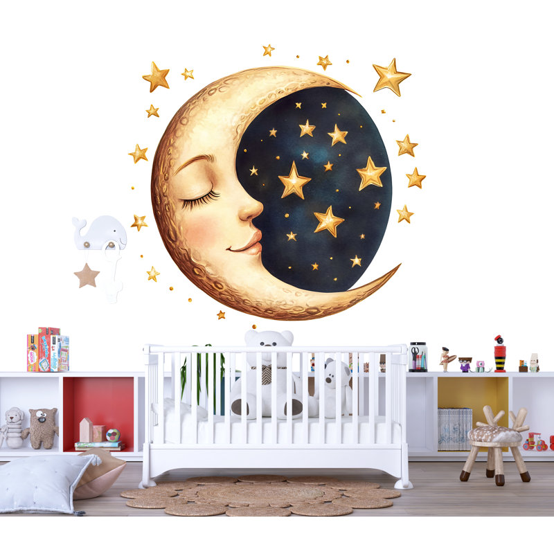 Adhésif décoratif lune et étoiles chambre de bébé - art mural chambre d'or céleste 033Mv, H 20 po x l 20 po