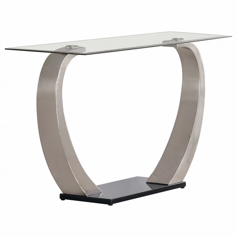 Console satinée avec plateau en verre argenté
