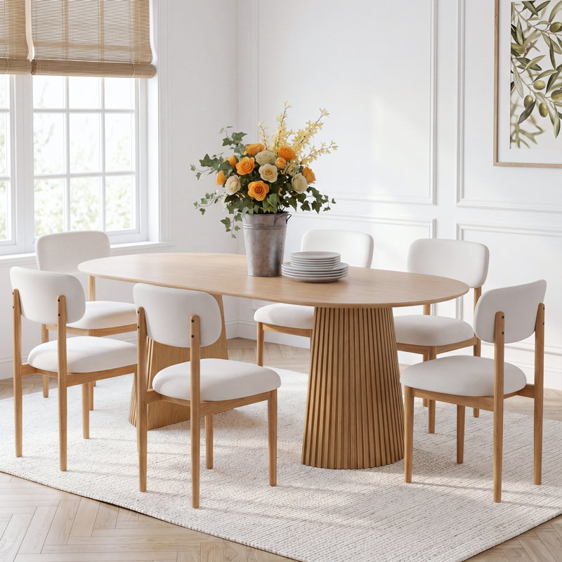 Ensemble repas pour 6 personnes Hulse, Crème/noir, Chêne