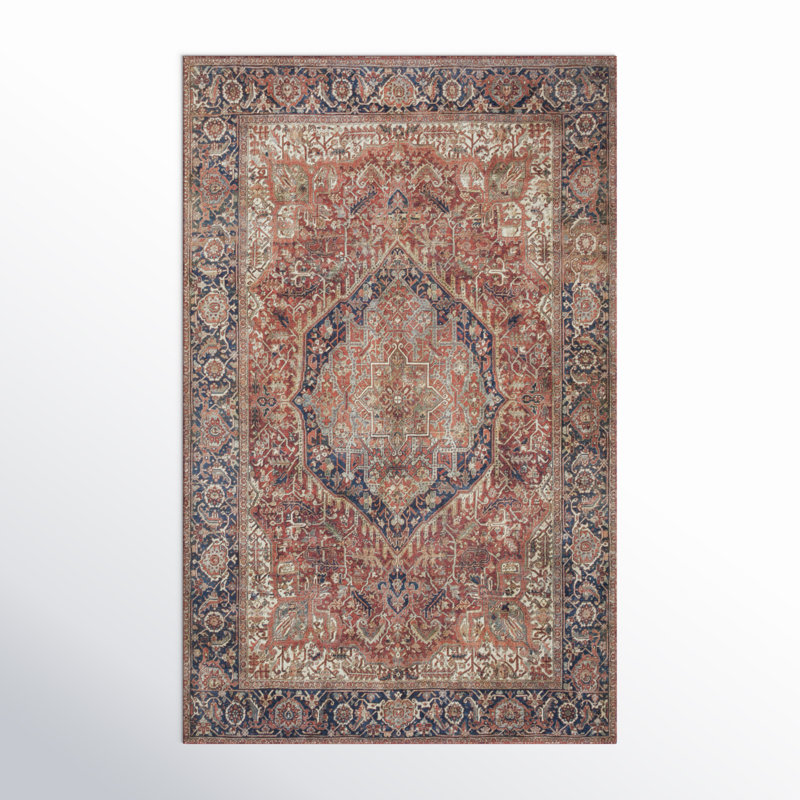 Tapis oriental rouge / bleu marine, Rectangle 3 pi 6 po x 5 pi 6 po
